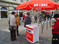Mitglieder und SympathiesantInnen des Stadtverbandes Naumburg/Saale (Basisorganisation Naumburg) im Gespräch mit Naumburgern